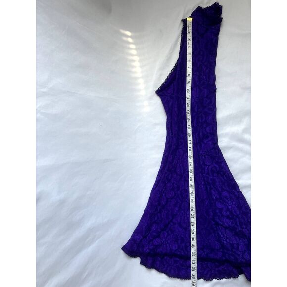 Vintage New Concept Purple Lace Overlay Mini Dress Fit n Flare Size L Retro Cute - Picture 10 of 10